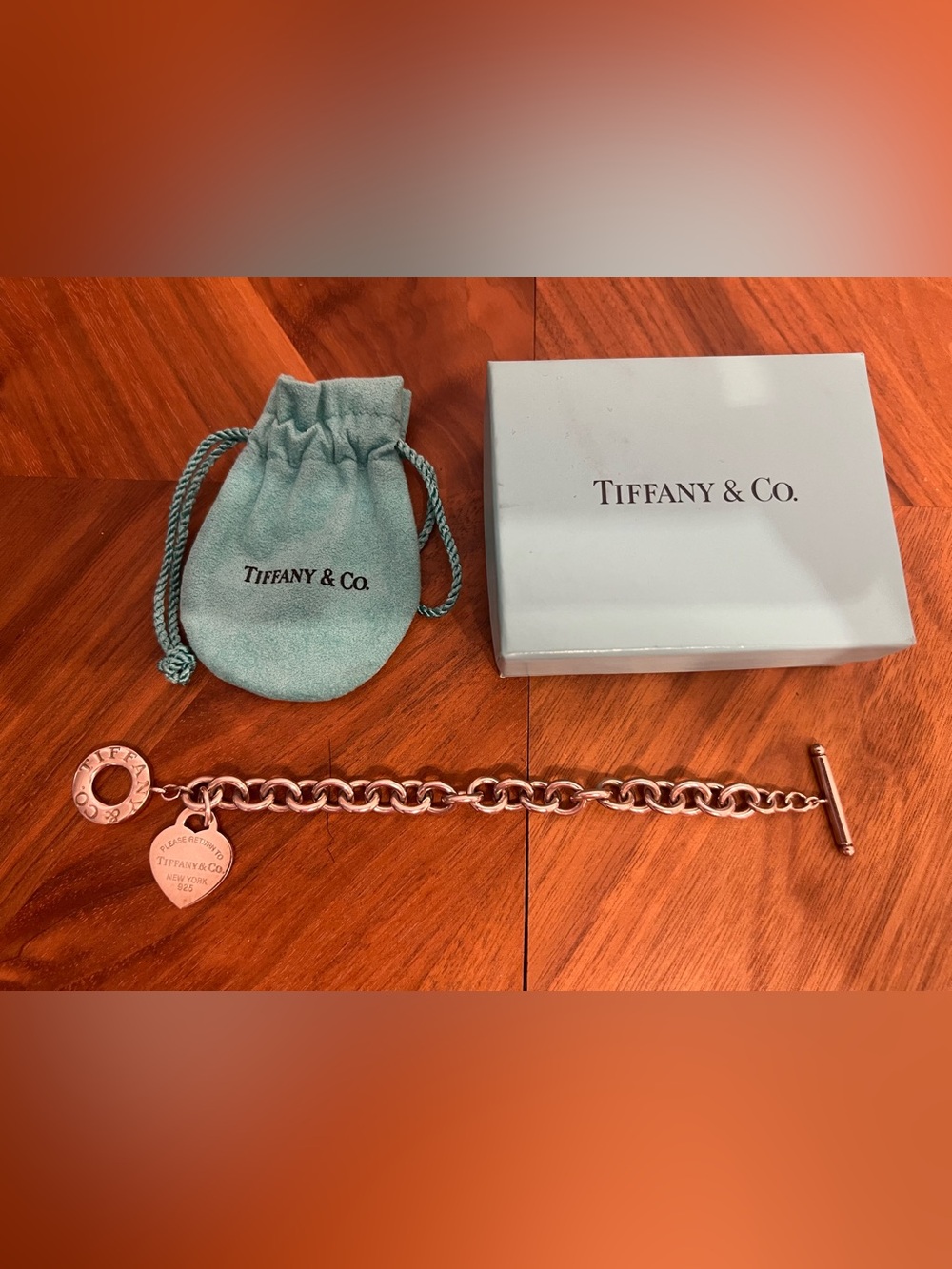 Tiffany & Co. Silver Link Bracelet with Tiffany Blue Pouch and Box